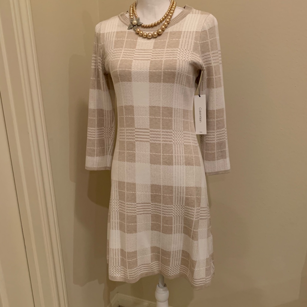 Calvin Klein Knitted Dress Cream / Light Brown Nwt